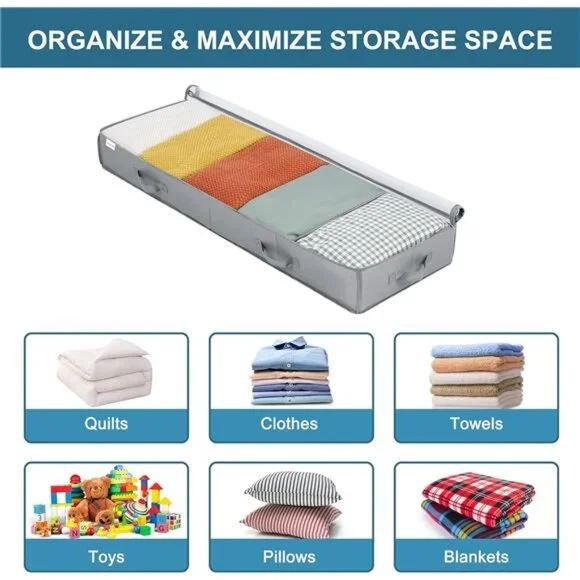 Under Bed Storage Containers, 2 Pack Under the Bed Bags with Dividers, Clear